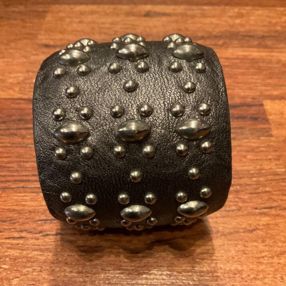 Sundance Catalog Colleen Cordero Wide Leather Cuff Bracelet w/ Sterling Studs - Picture 5 of 6